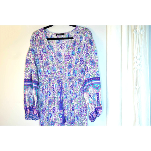 Few Moda Floral Purple BoHo Maxi Dress Size Small - Picture 3 of 5